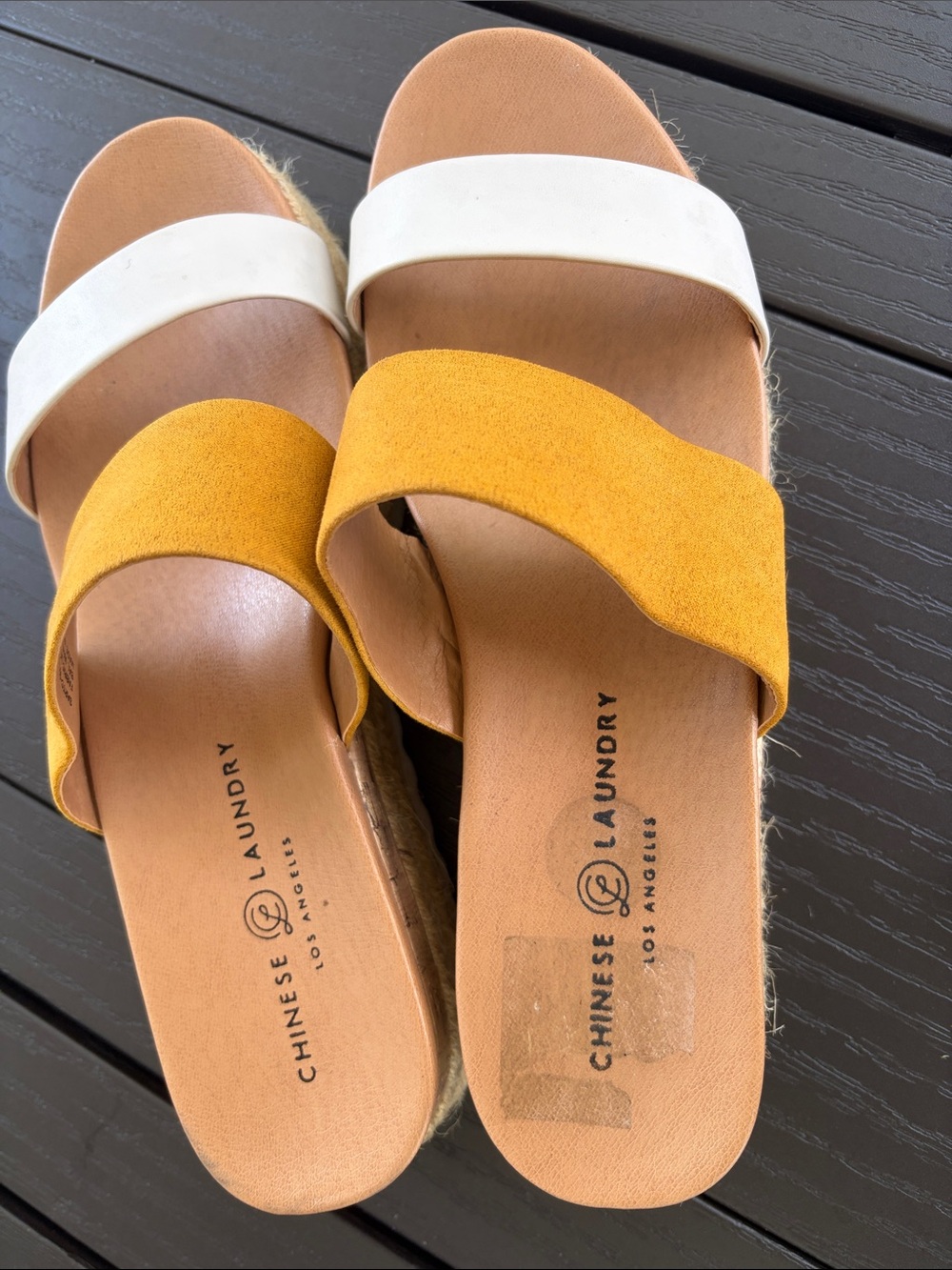 Chinese Laundry Two-Band Slide Sandal in Mustard and White